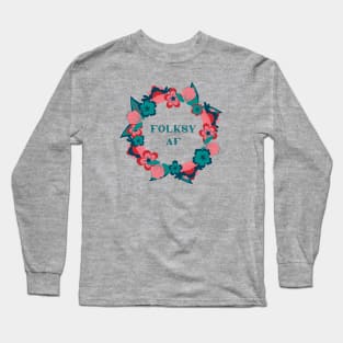 Folksy AF, norwegian folk flowers pink and blue Long Sleeve T-Shirt